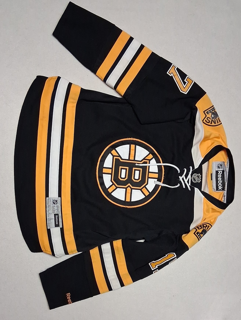 Boston RUINS LUCIG Reebok Black, Yellow and White Boston Bruins Hockey Jersey
